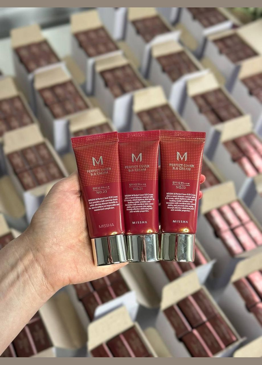Тональный BB крем с идеальным покрытием M PERFECT COVER BB CREAM SPF42/PA+++, 20 мл No27 — Медовый Бежевый MISSHA (311680635)