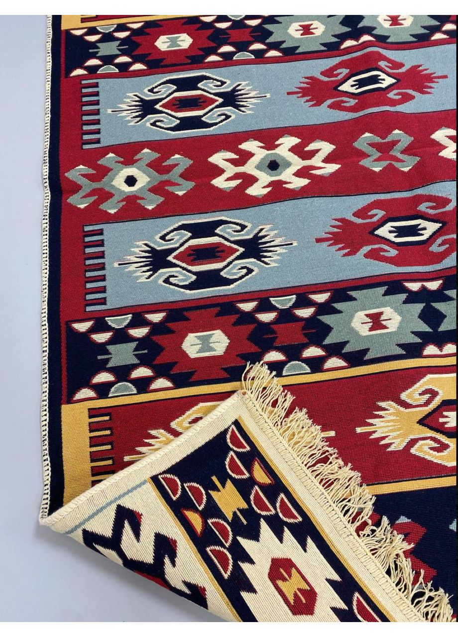 Плетений бавовняний килим Shana Karde 120Х180 см. Бордовий з блакитним. No Brand (366293881)