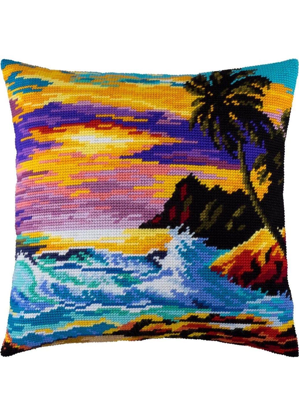 Набір для вишивання подушки хрестом Захід сонця в тропіках Страмін із пряжею Zweigart напівхрест 40х40 см No Brand (333165943)