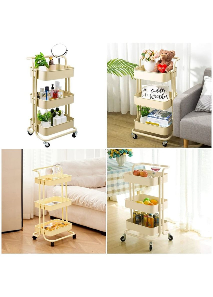 Этажерка мобильная трехъярусная универсальная из металла 45х37х82см Кремовая SW-00002105 Sticker Wall (370441135)