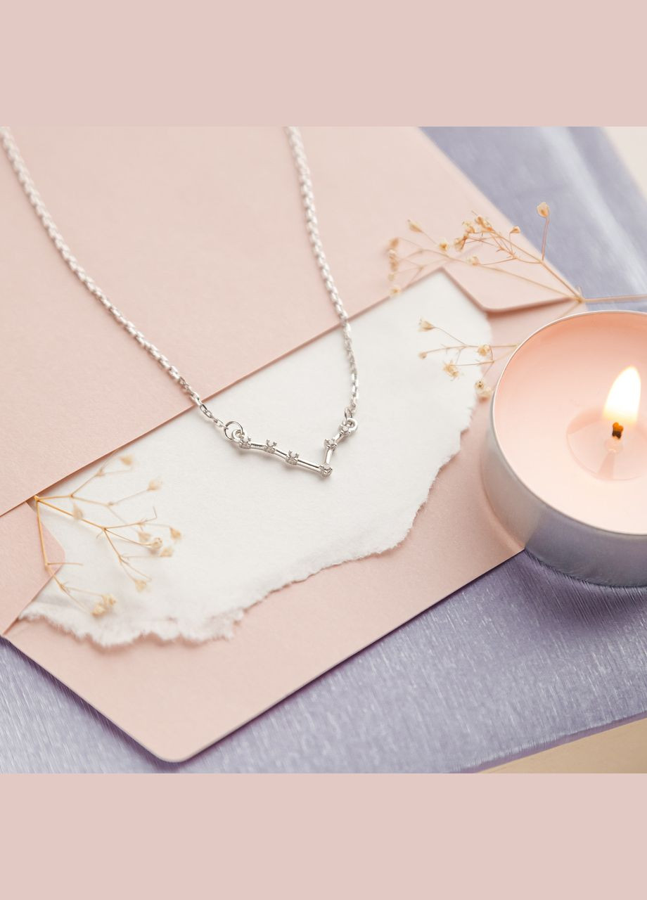 Кольє срібне знаки зодіаку Риби на тонкому ланцюжку з яскравими білими фіанітами Каштан (342335316)