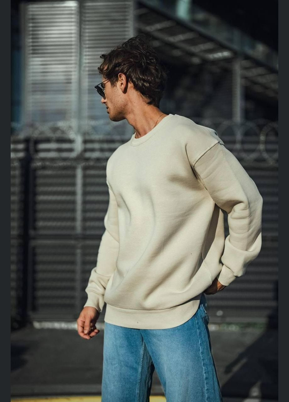 Бежевый стильный мужской свитшот оверсайз на флисе бежевый (316629094)