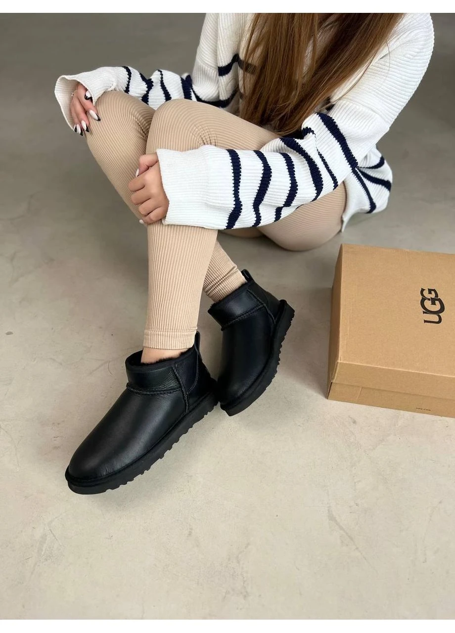 Угги Женские UGG Ultra Mini Black (Шкіра) (366196714)