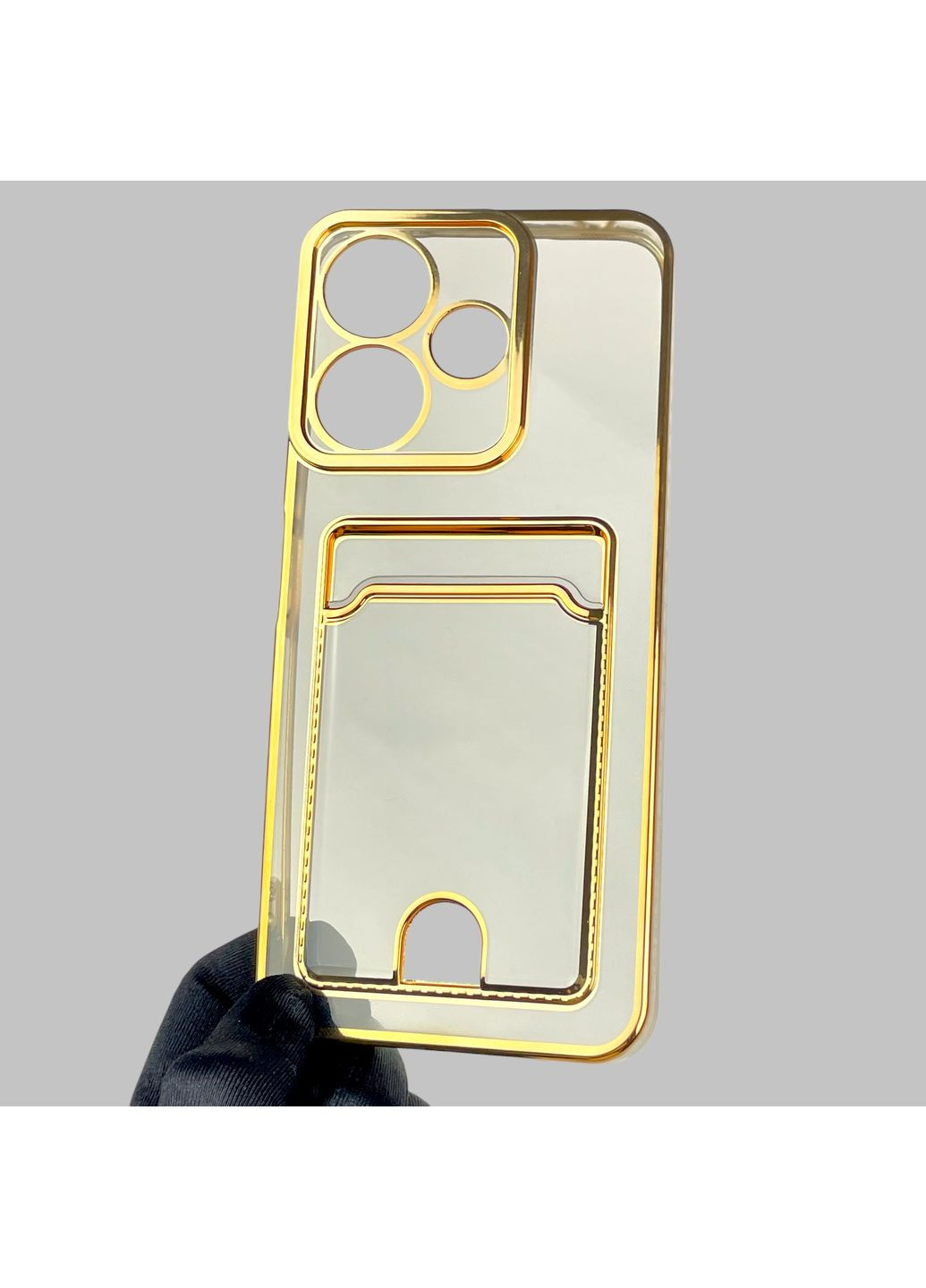 Чохол для POCO M6 4G із золотою окантовкою з кишенькою для карток на сяомі поко м6 золотий Xiaomi (366022396)