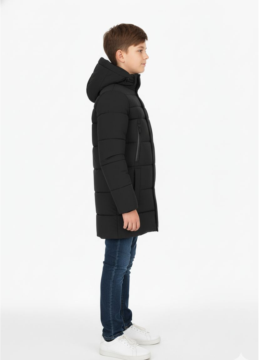 Черная зимняя куртка для мальчика зимняя длинная черная (128-152 см) No Brand