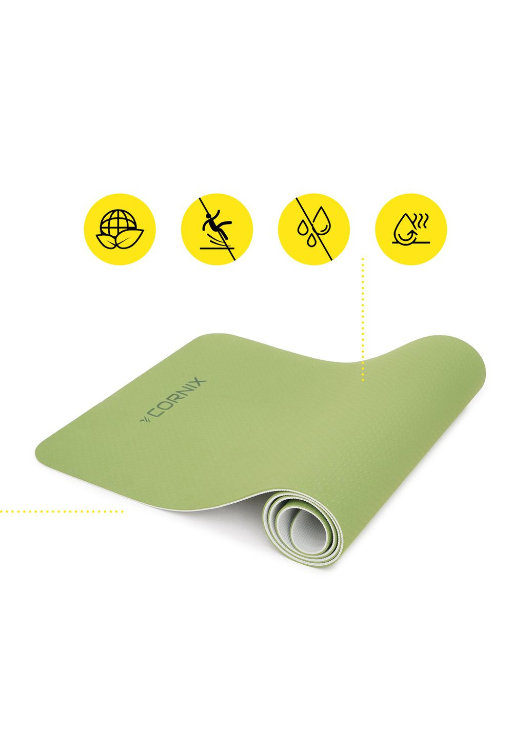 Килимок спортивний TPE 183 x 61 x 0.6 см для йоги та фітнесу XR-0008 Green/Grey Cornix (318867567)