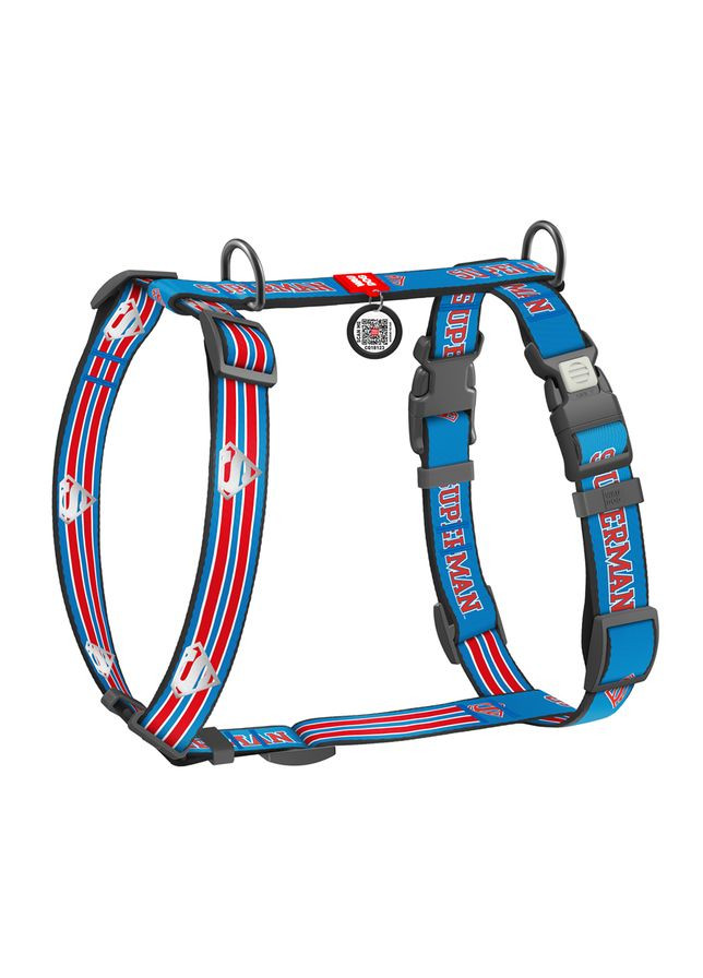 Шлея для собак Nylon с QR-паспортом, светоотражающая, "Супермен Ретро", L, Ш 25 мм, А 51-85 см, 60-85 см WAUDOG (332880970)