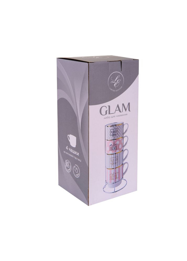 Набір чашок 345 мл Glam 4 шт на металевій підставці порцеляна Limited Edition Набор чашек 345 мл Glam 4 шт на металлической подставке фарфор (305297222)