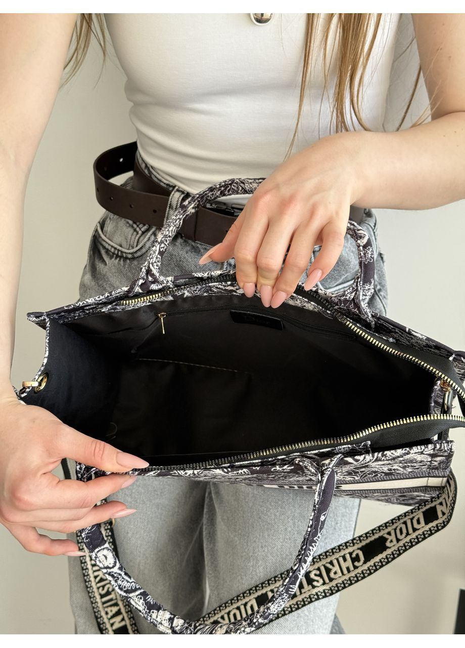 Сумка женская шопер черно-белый тигр на широком ремне No Brand (369935289)