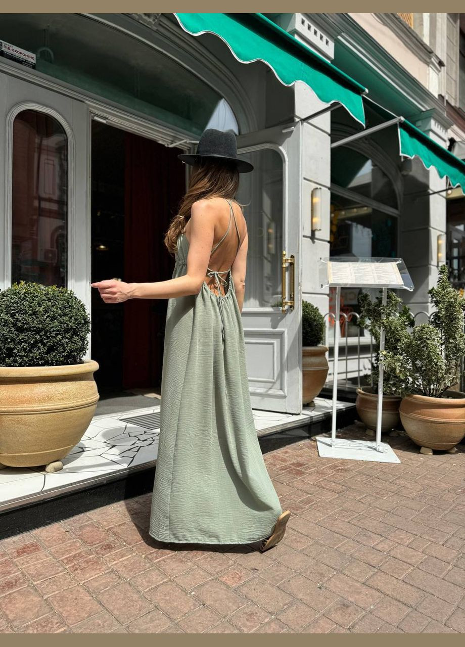 Оливкова (хакі) легка жіноча сукня з відкритою спиною Stylish Touch