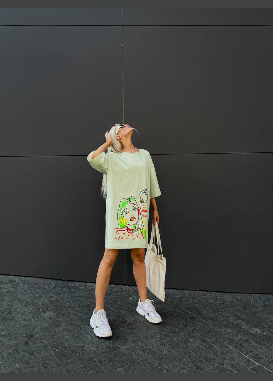 Фісташкова літня жіноча футболка/сукня кулір No Brand 389