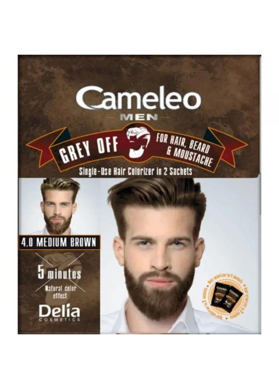 Краска для волос бороды и усов Cosmetics Cameleo Men Grey Off тон 4.0 коричневая 2х15мл Delia (303361237)