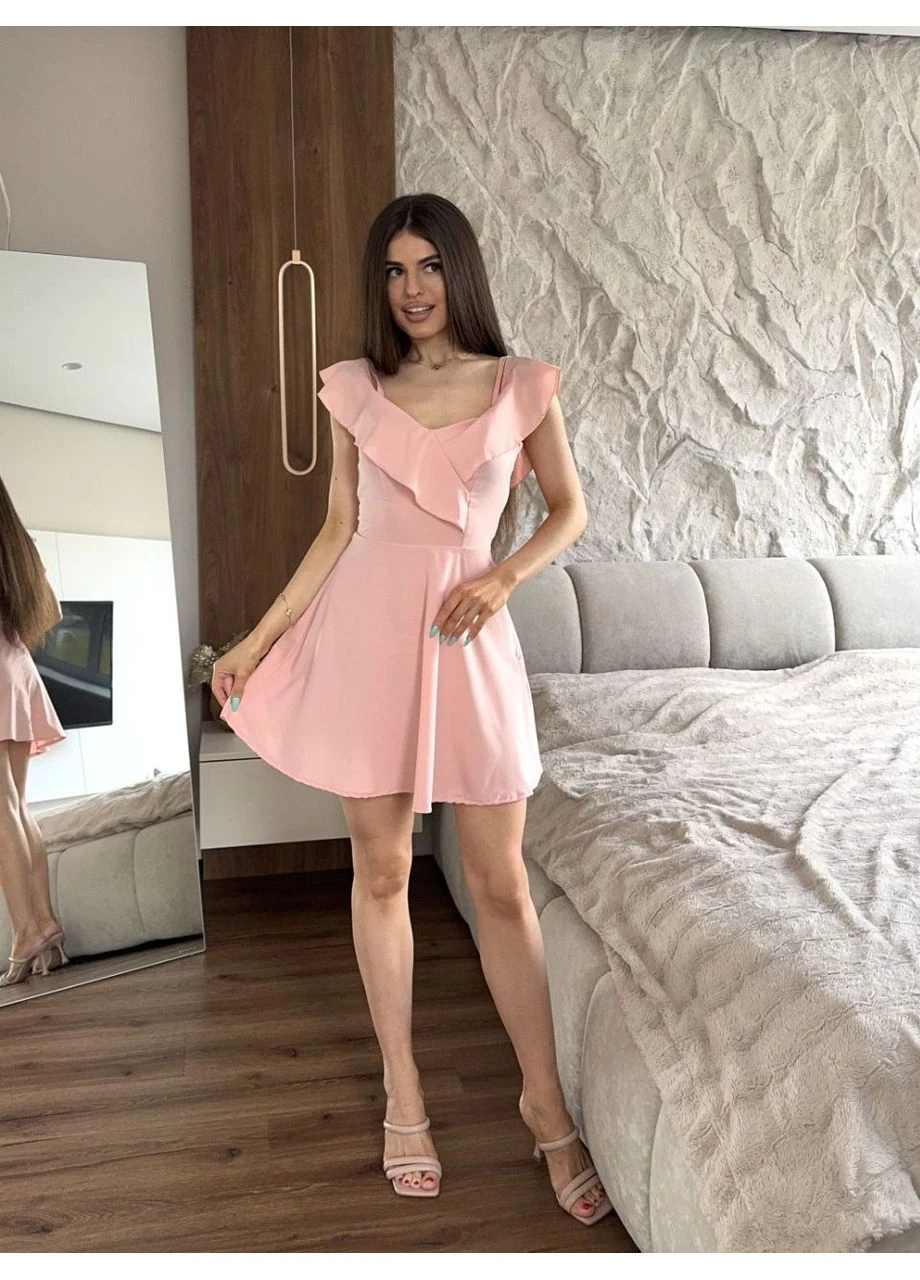 Пудровое повседневный женское мини платье на бретельках (like18908) Uaclothes