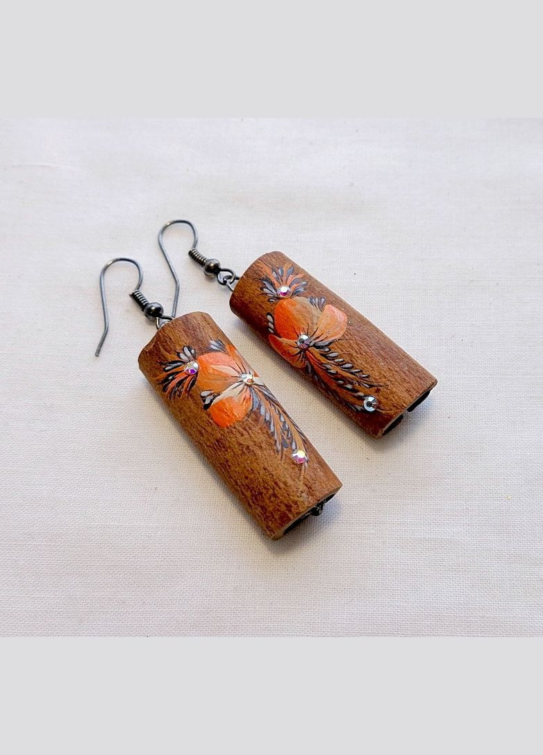 Сережки ручної роботи з дерева кориці "Помаранчева Мальва" No Brand (349842803)
