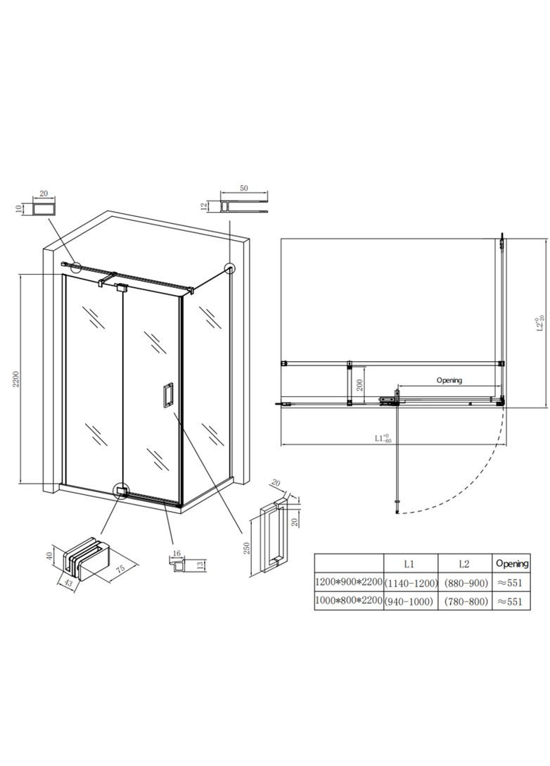 Душова кабіна без піддону SR SC02-120x90x200-TR-01 прозоре скло Easy Clean 8мм, хром (KR5354) KOER (330027314)