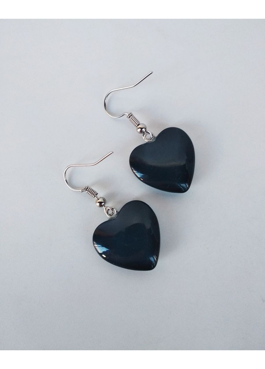 Серьги " Сердечки " из камня оникс No Brand (370792160)