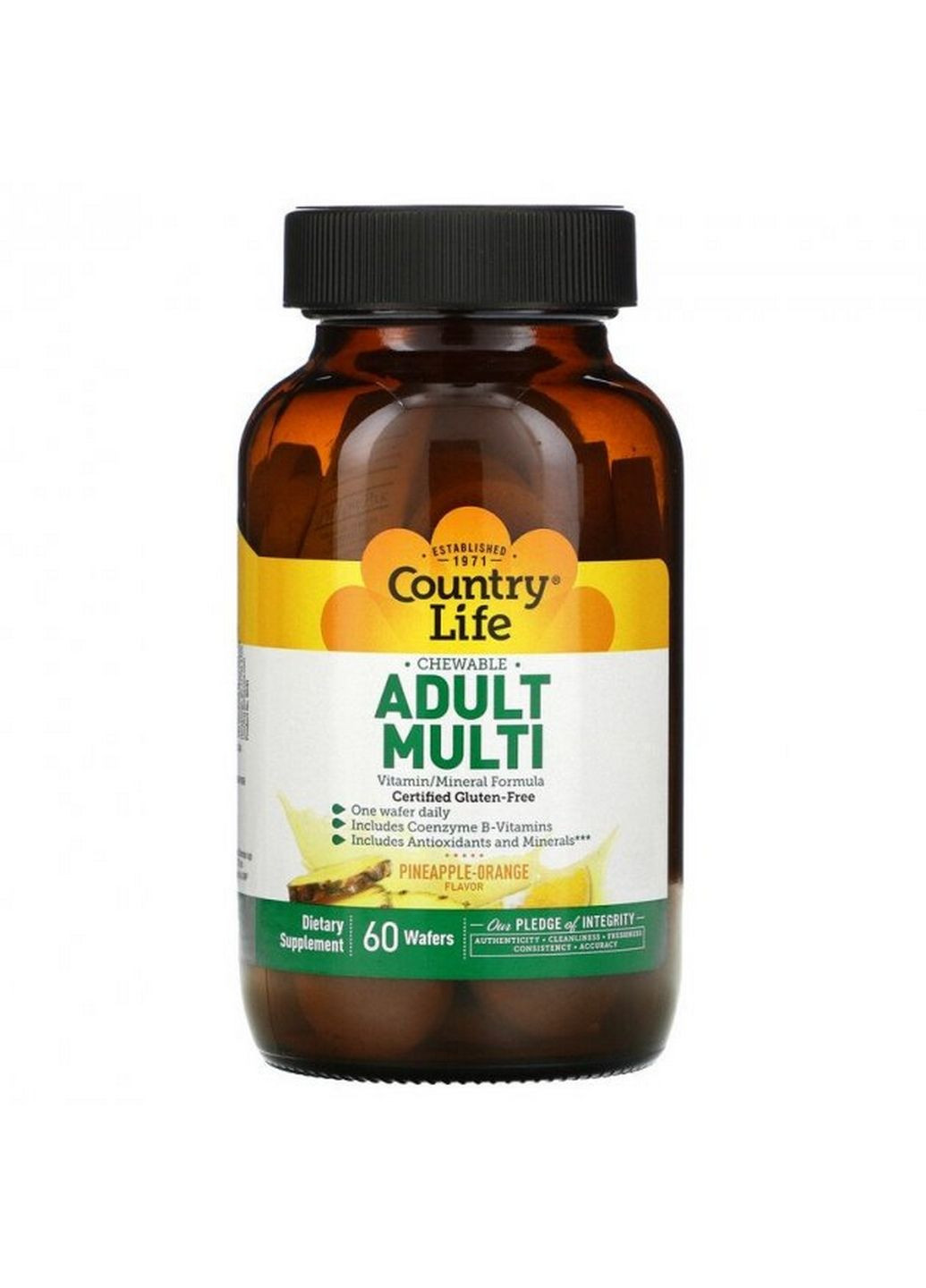 Вітаміни та мінерали Adult Multi, 60 жувальних таблеток Ананас-апельсин Country Life (293417652)
