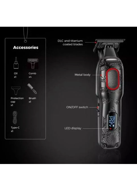 Триммер аккумуляторный VGR V-254, 4 насадки, 7000 RPM, 2000 mAh, LED дисплей Красный No Brand (402245771)