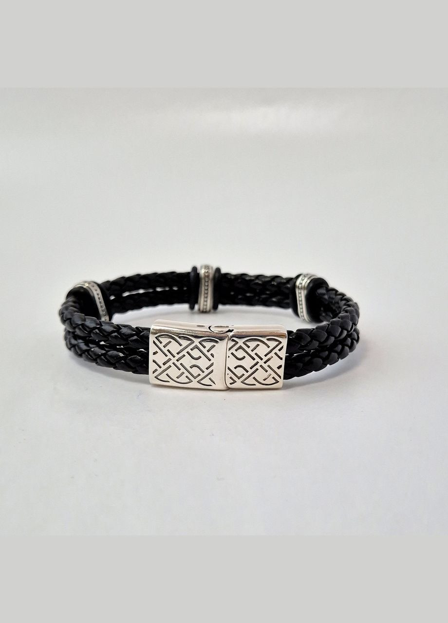 Срібний Шкіряний широкий браслет 20 см срібло 925 проби Чорнене 75196 20.12г Nobrand (363969313)