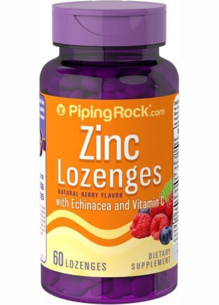 Цинк з ехінацеєю та вітаміном C Zinc with Echinacea & C Natural 60 lozenges (Berry) Piping Rock (278829383)