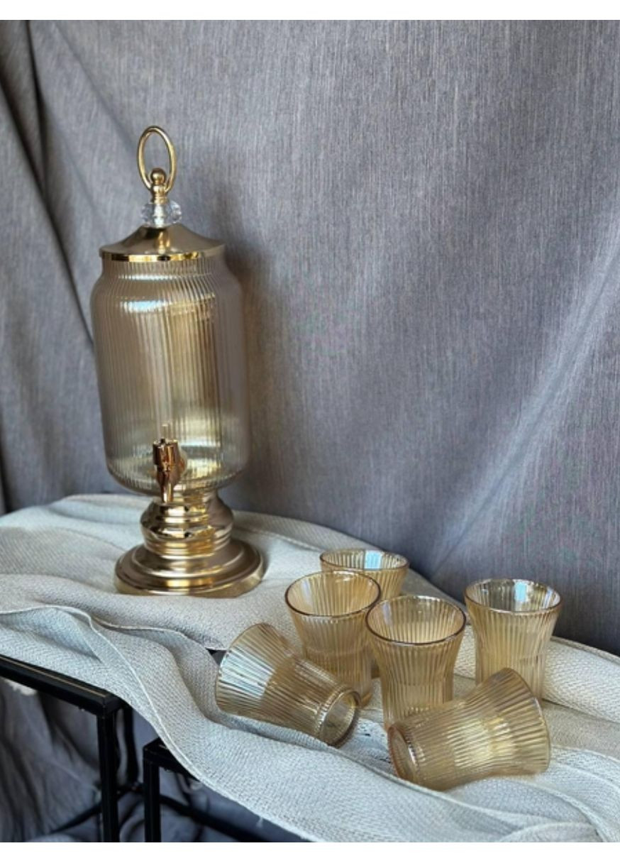 Набор питьевой HP4169 стеклянный на металлической ножке лимонадница 2 л и 6 стаканов 200 мл Янтарный TS Kitchen (351365141)