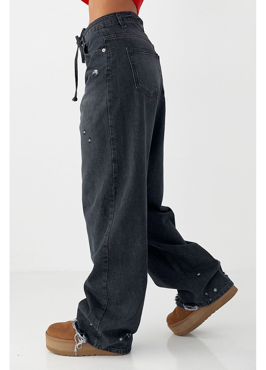 Джинси палаццо з рваним ефектом Lurex - (368276485)