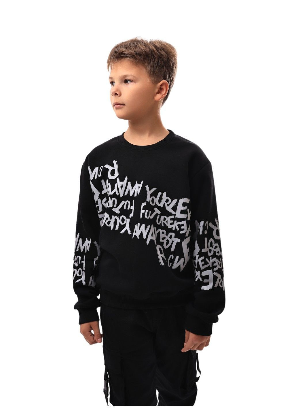 No Brand свитшот для мальчика подростка черный трикотаж