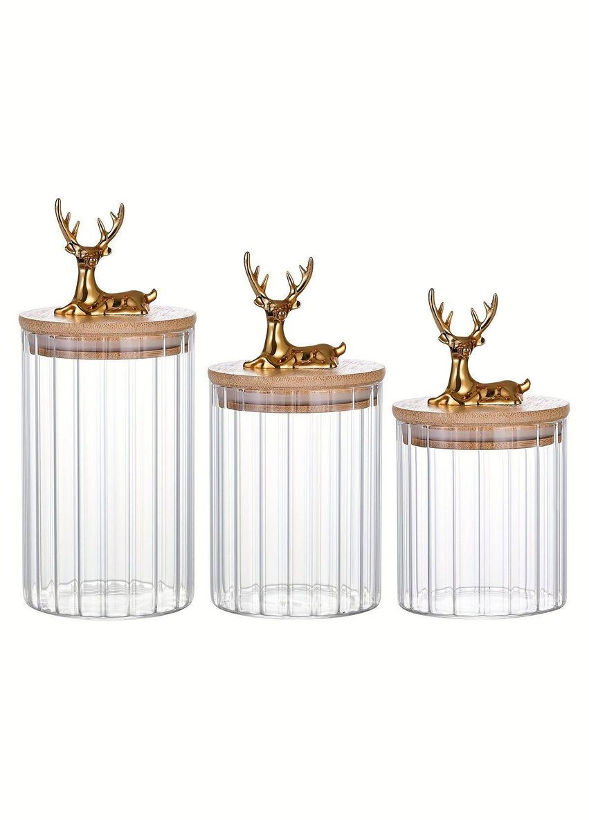 Банка для зберігання із золотим Оленем на бамбуковій кришці, 650мл No Brand (302067334)