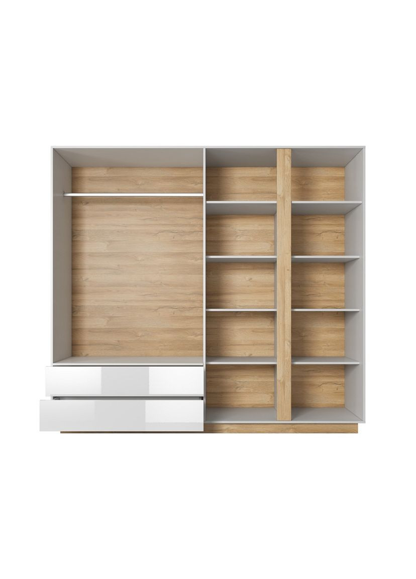 Шафа для одягу Арко / Arco 4-дверна з дзеркалом 4D2S/220 Білий глянець/дуб грандсон (PFH-091041) Perfect Home (368288896)