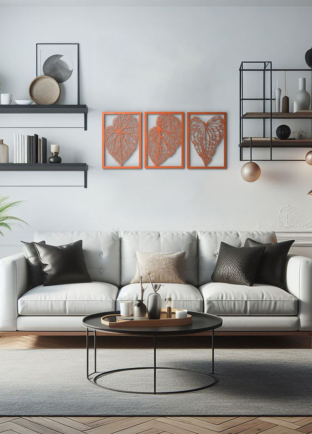 Декор в комнату, интерьерная картина на стену "Листочки модульные", стиль минимализм 60х135 см Woodyard (292112649)