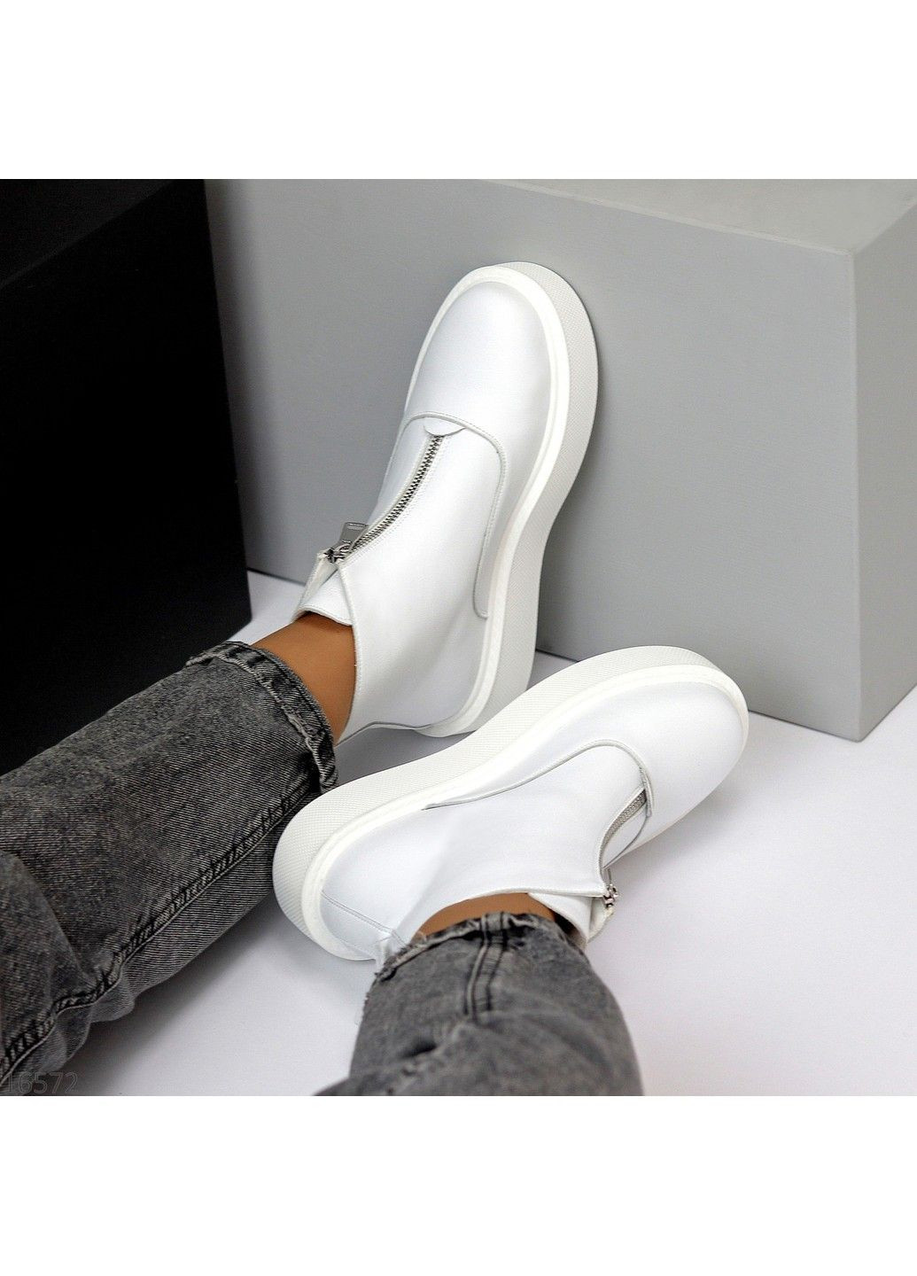 Осенние 086 ботинки кожаные белые демисезонные на молнии Hengji