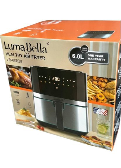 Аерофритюрниця LumaBella LB-60029 з регулюванням температури антипригарною чашею 6 л 1700 Вт Чорний Luma Bella (362215598)