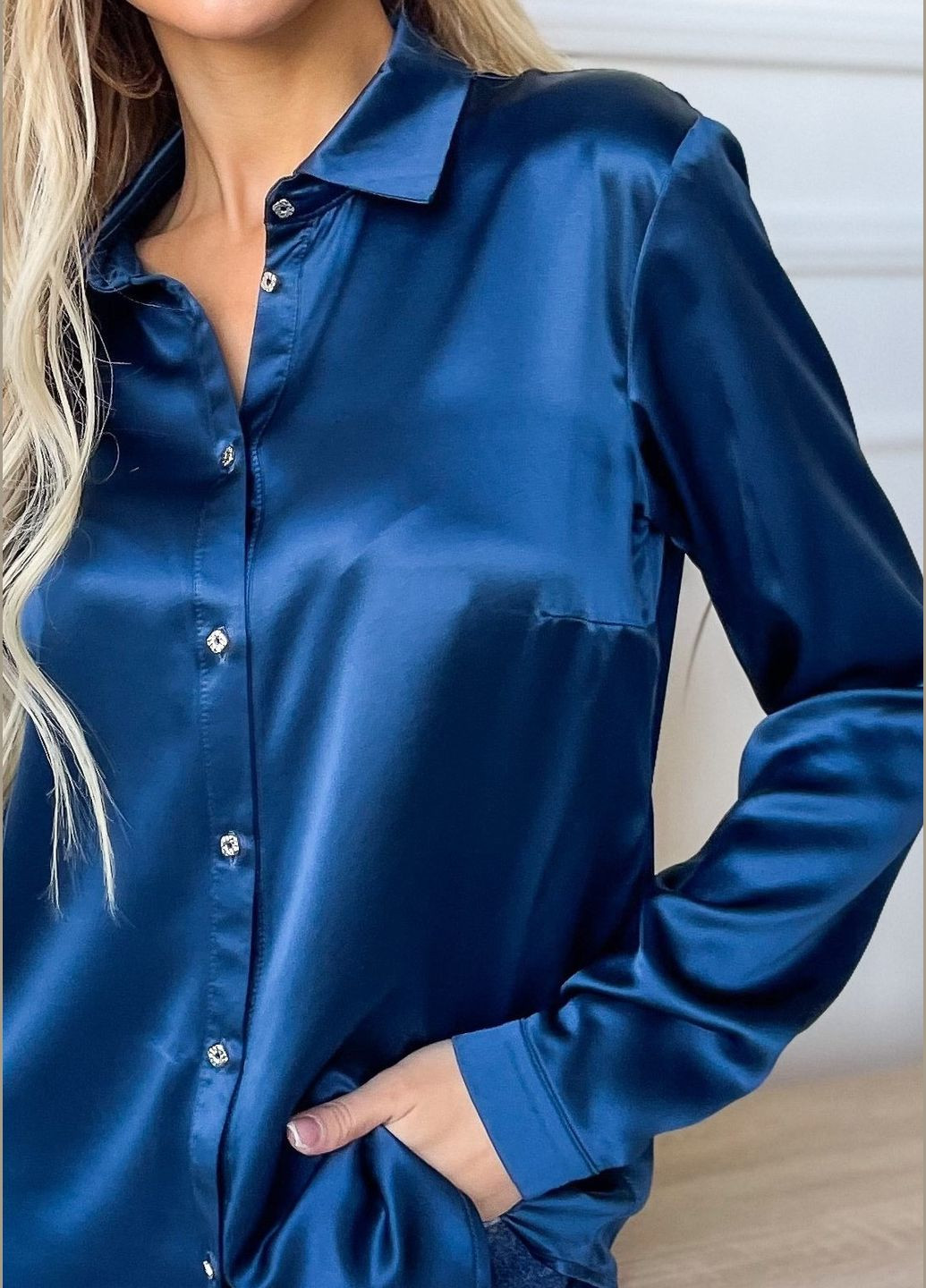 Синяя демисезонная рубашка шелк m синий Silk Kiss