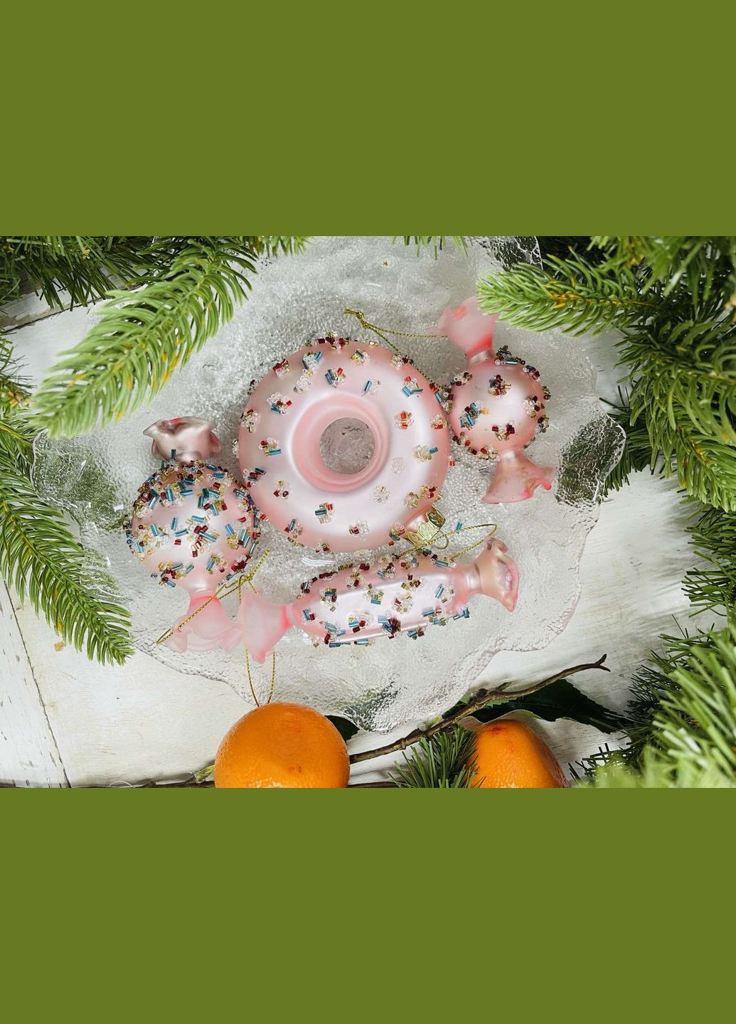 Елочное украшение конфета с декором из бисера 8см, цвет-нежно-розовый No Brand (314937245)