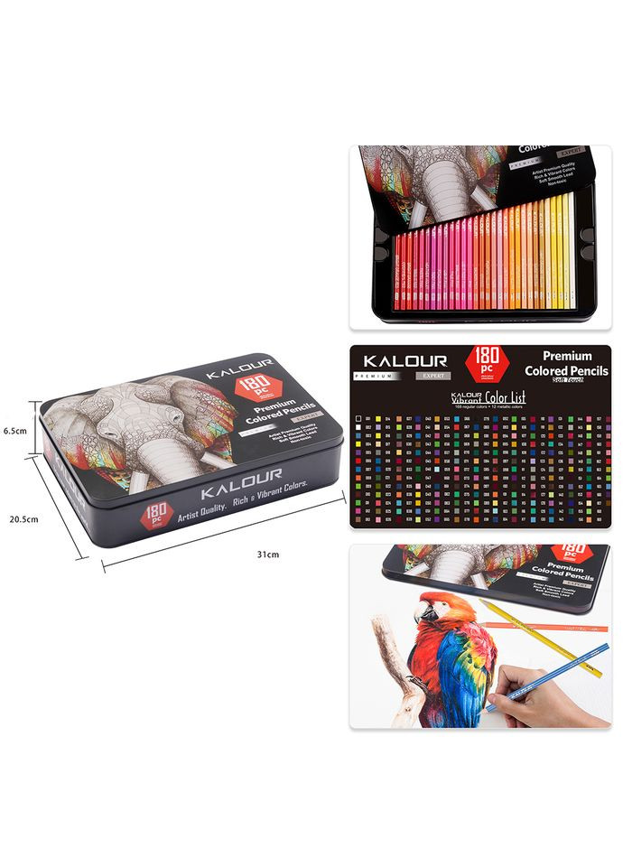 Набор цветных карандашей для рисования в металлической коробке 180 цветов KALOUR (322635177)