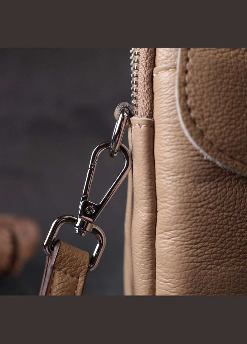 Невелика вертикальна сумка для жінок на два відділення з натуральної шкіри 22400 Бежева Vintage (298568200)