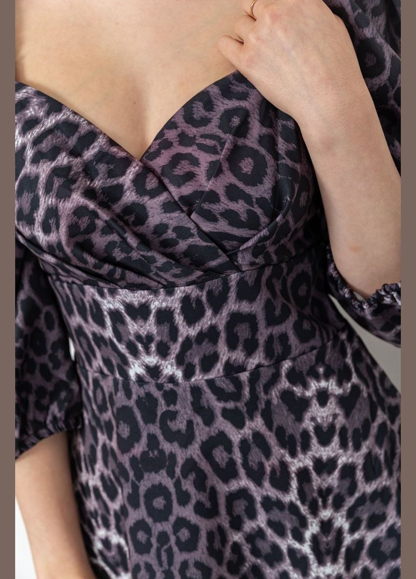 Чорна повсякденний сукня з леопардовим принтом на запах для жінок вільного крою весняно-осіння сливово-чорна (sku_172r989) No Brand леопардовий