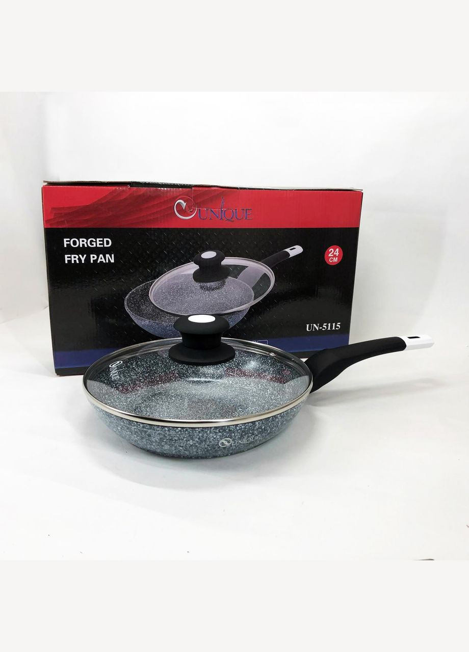 Сковорода UN-5115-24 см із кришкою/граніт світлий Unique (364663700)