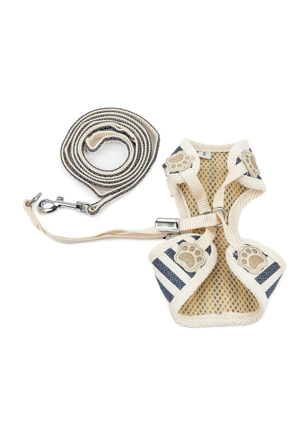 Поводок + мягкая шлейка — синие полоски, S, поводок — 120 см Happet (353303419)