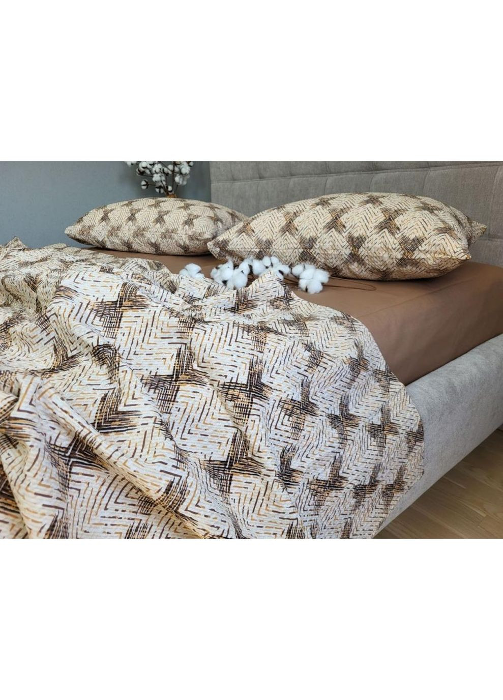 Постельное белье с резинкой Глаза мокко, ранфорс гофра (жатка) Двуспальный размер, наволочки 50/70 No Brand (364212915)