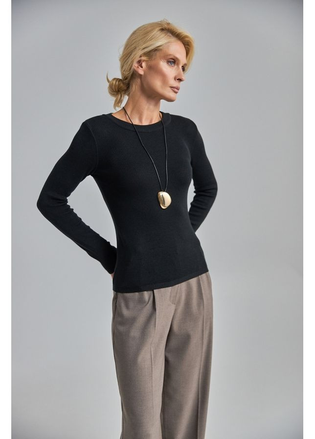 Чорний демісезонний лонгслів з еластичної віскозної пряжі (2908) Triko Bakh