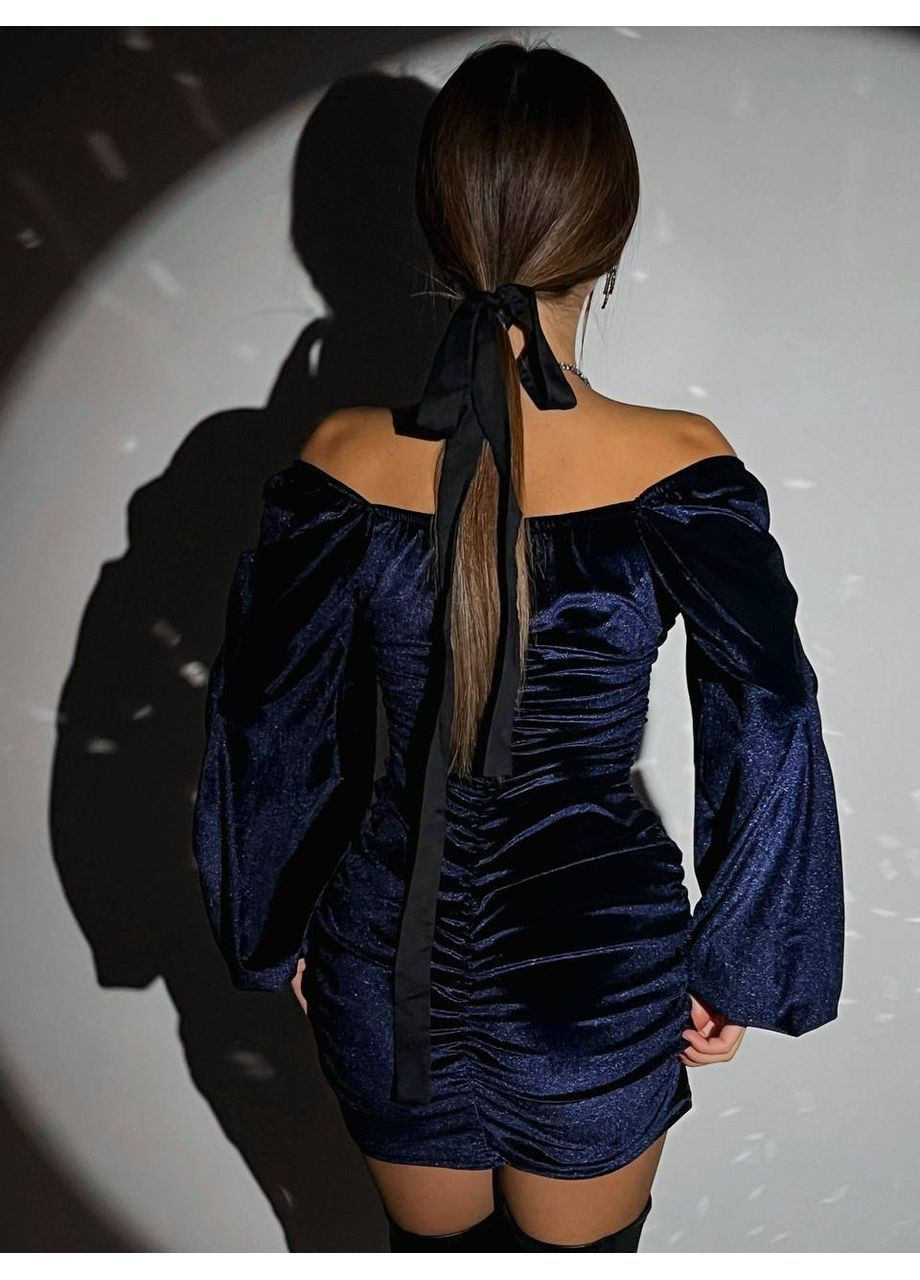 Темно-синя вечірня сукня жіноча Гермес однотонна