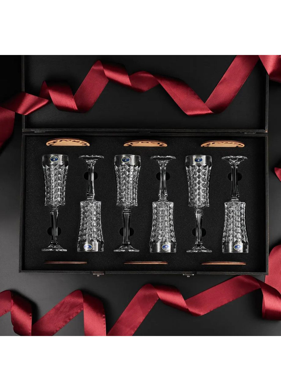Набір 6 келихів Diamond 120 мл для шампанського та костери Bohemia (364550592)