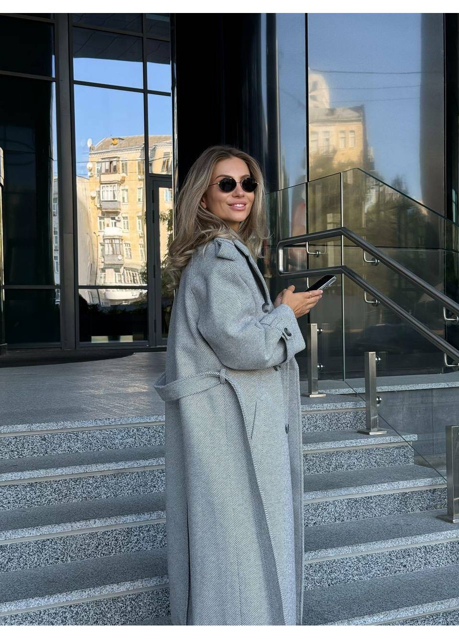 Сіре демісезонне Жіноче двобортне оверсайз пальто ПАТІ з кишенями (mil576) milirud