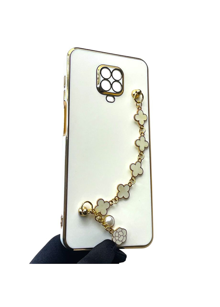 Чохол для телефона Redmi Note 9s жіночій із ремінцем з прикрасами та золотою окантовкою на сяомі редмі нот 9с білий gs1 Xiaomi (366231351)