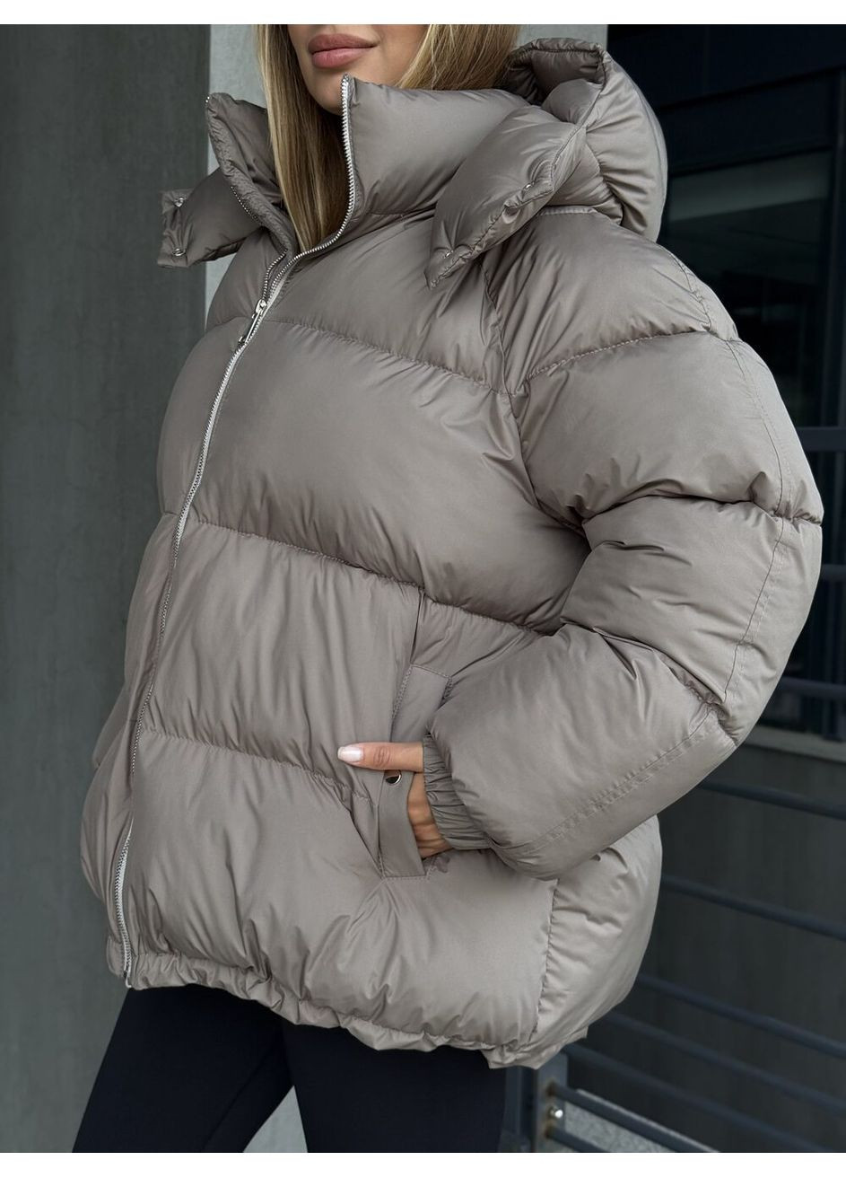 Бежевая зимняя теплый женский пуховик шелл MioRichi