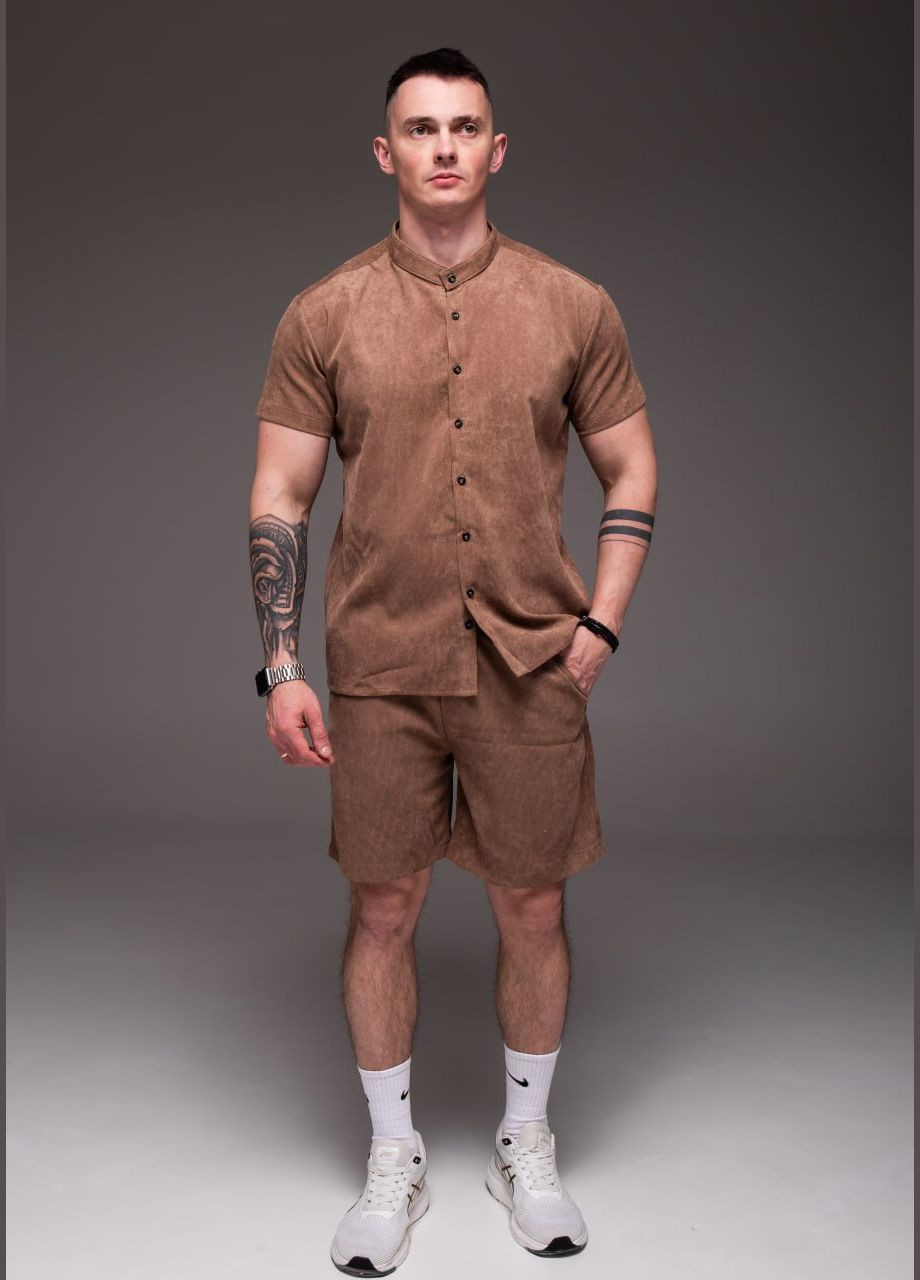 Бежевый демисезонный костюм рубашка + шорты вельвет хлопок 100% No Brand