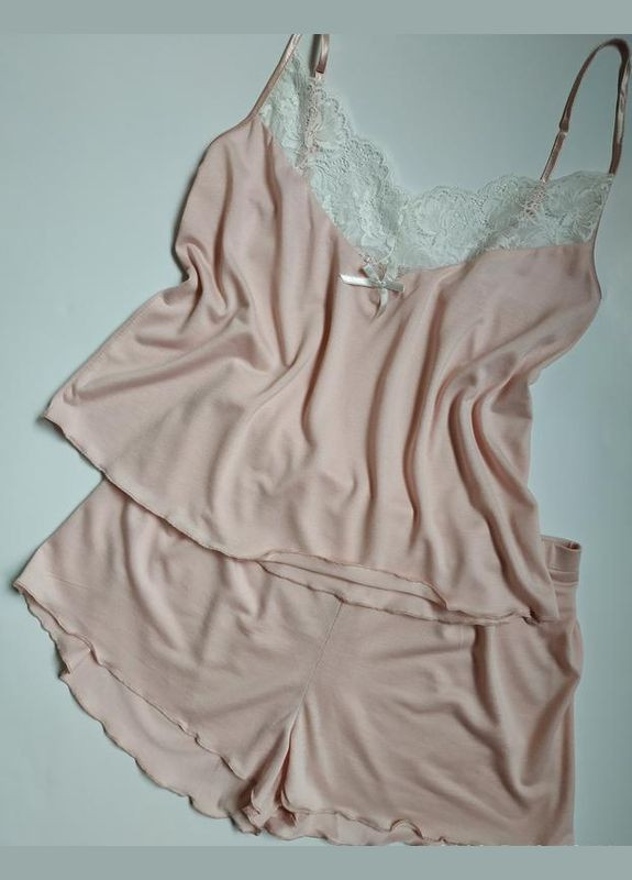 Пудровый демисезонный роскошный вискозный с кружевом комплект из 6 предметов bondy 1028 размер л. 48 Bondi