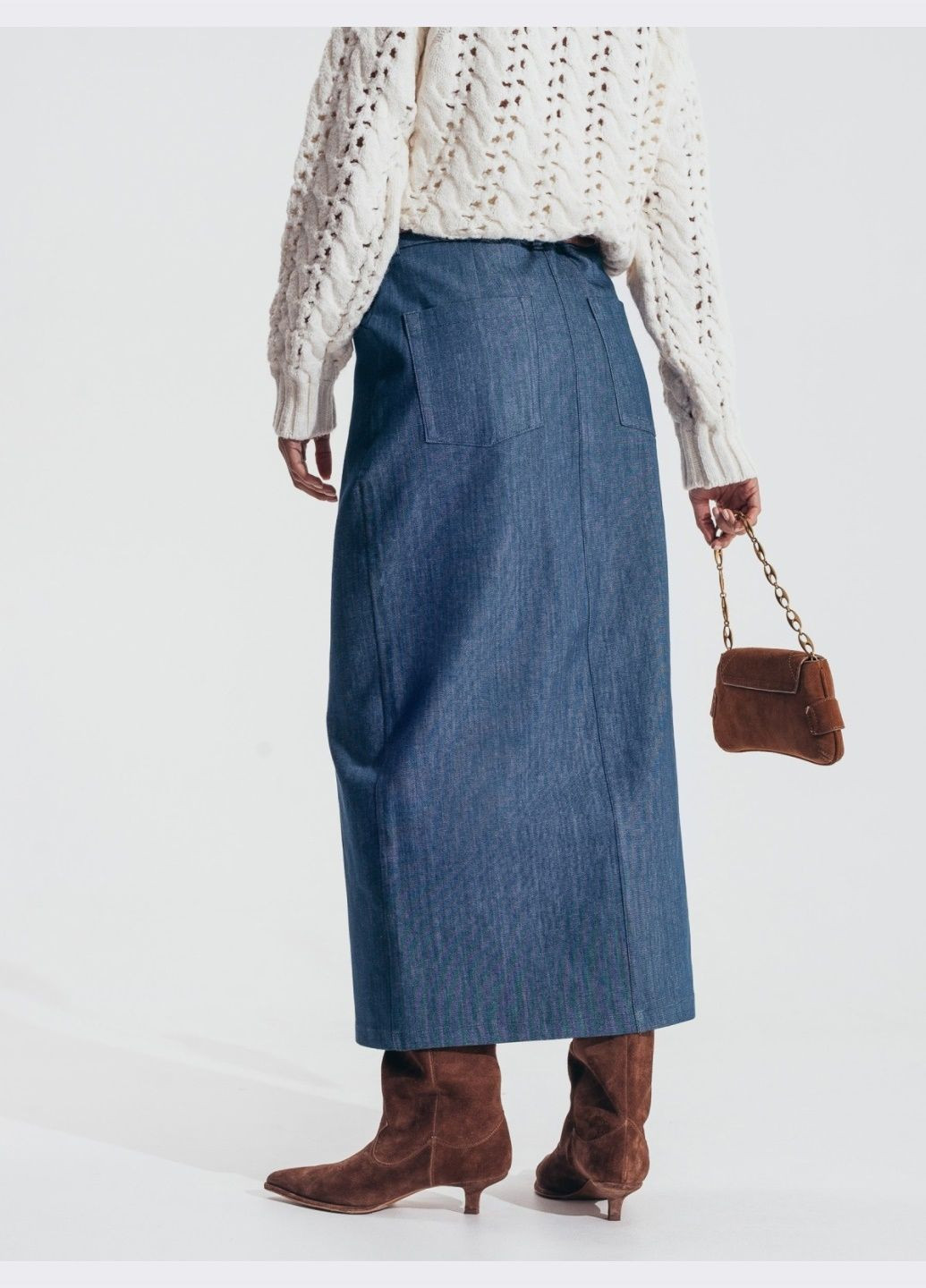 Синяя джинсовая однотонная джинсовая юбка-миди синего цвета Dressa