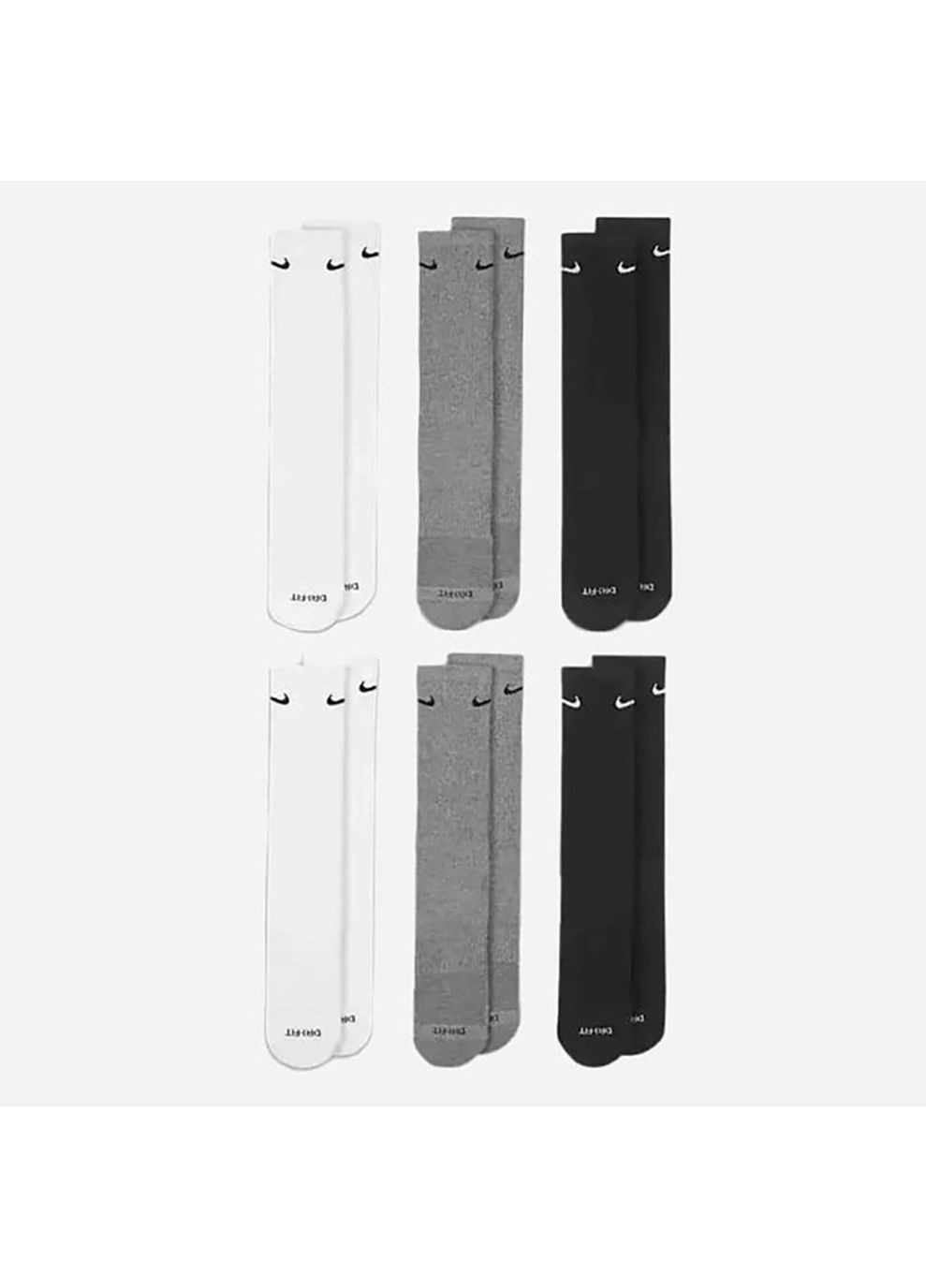 Комбіновані шкарпетки u nk ed pls csh crw 6pr - 132 чорний, сірий, білий Nike однотонні (333955569)